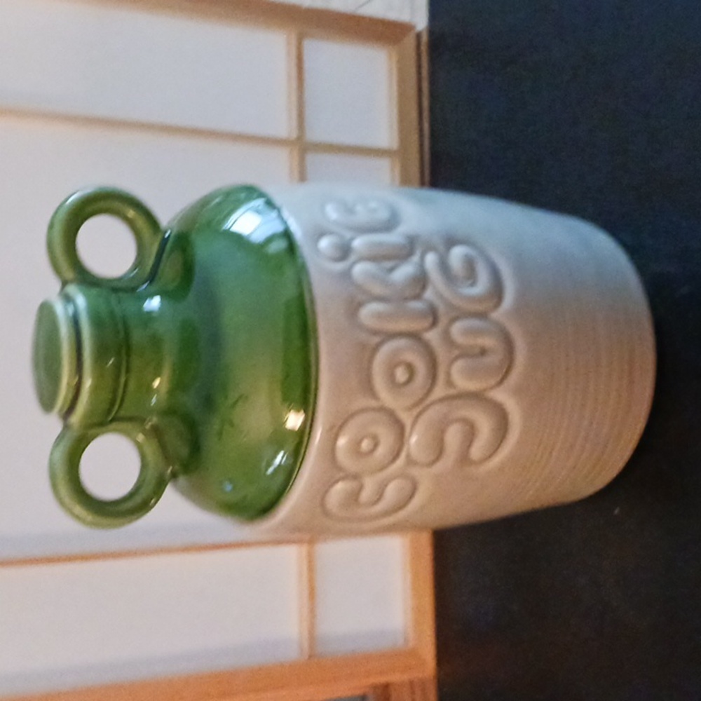 MC Coy cookie jar and lid MCM colors green & Grey